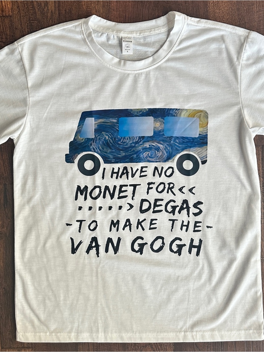 Funny Art Pun Van Gogh Monet Degas Graphic T-Shirt NWOT White Size Medium